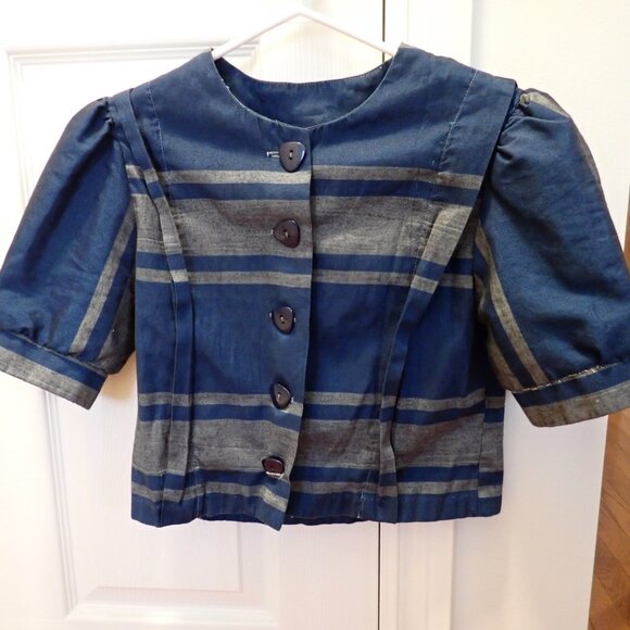 Cute striped puff sleeve 80s-does-50s blouse - Picture 1 of 8